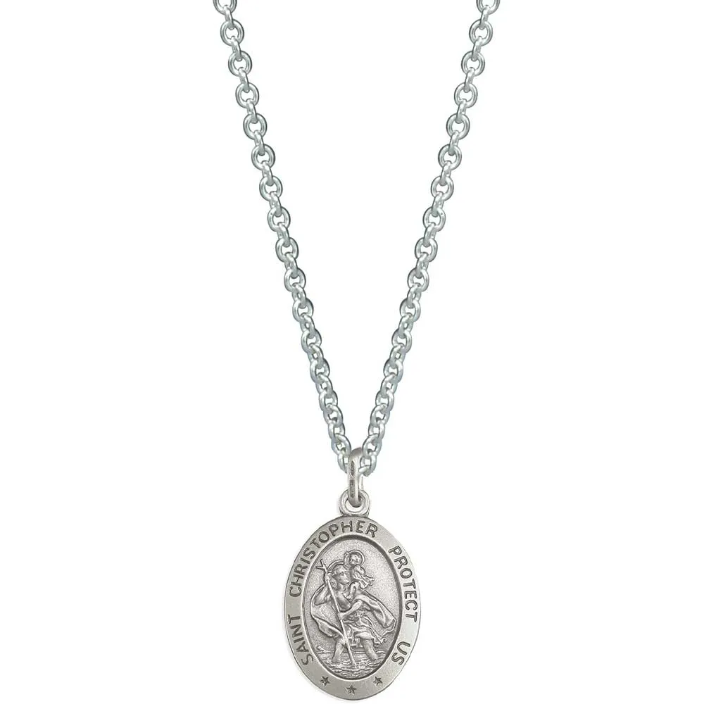 Vintage Style Personalised Small Oval St Christopher Necklace