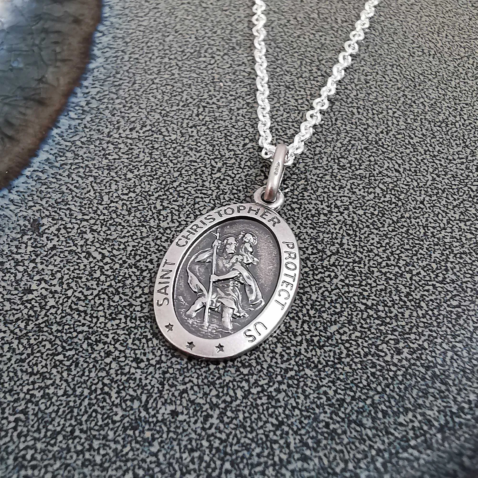 Vintage Style Personalised Small Oval St Christopher Necklace