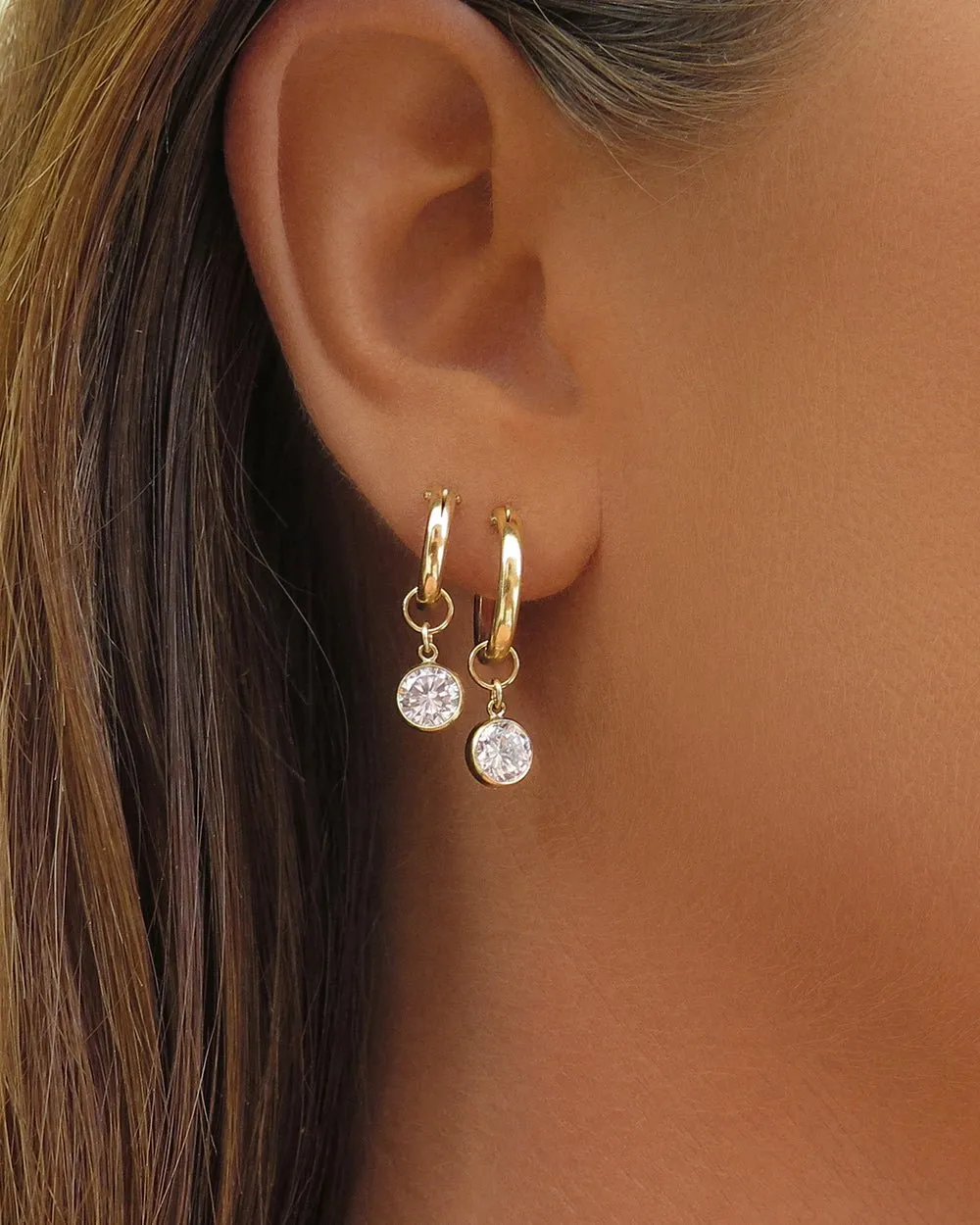 White CZ Thick Hoop Earrings