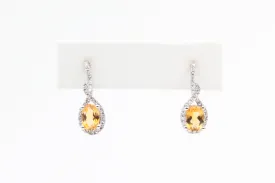 White Gold Citrine and Diamond Dangle Earrings